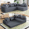 106" L-Shaped Modular Boneless Couch, 2-Piece System (2×70.87"), Convertible Sectional to 141.7" Straight Sofa, Corduroy Couch in a Box, Headrest & Back Pillows for Living Room, Dark Blue