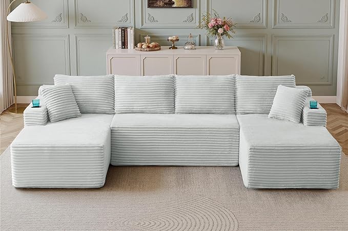 133" Sectional Couches for Living Room Cloud Couch Sofa with L-Shape Upholstered Boneless Couchs Modern Modular Sectional Couch with Chaise (Light Grey, 133" W+U Facing Chaise)