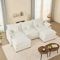 108" U Shaped Couch, Modular Sectional Sofa, 3-Seater Comfy Cloud Couch, Set of Modular Pieces with Movable Ottoman, Deep Seat Couches for Living Room, Chenille, Ivory