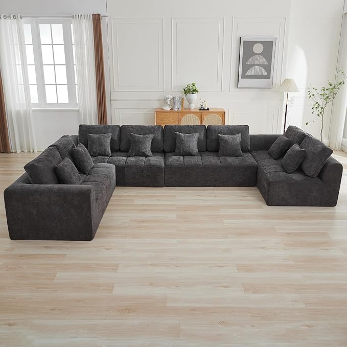170''Modular Sectional Couches for Living Room, Cloud Boneless Compressed Sectional Sofa, Oversized U Shaped 8 Seater Upholstered Memory Foam Sofa, No Assembly, Chenille Grey