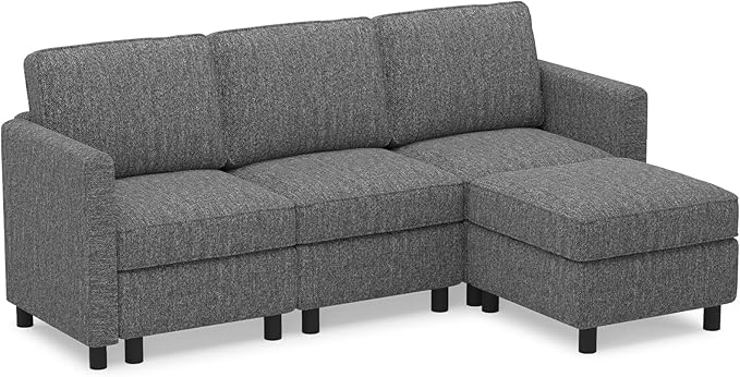Belffin 84.3" 4 Seats L Shaped Couch Modular Sectional Sofa Washable Sectional Couches for Living Room Comfy Couches with Storage Seat Couch Sofas with Chaise,Grey