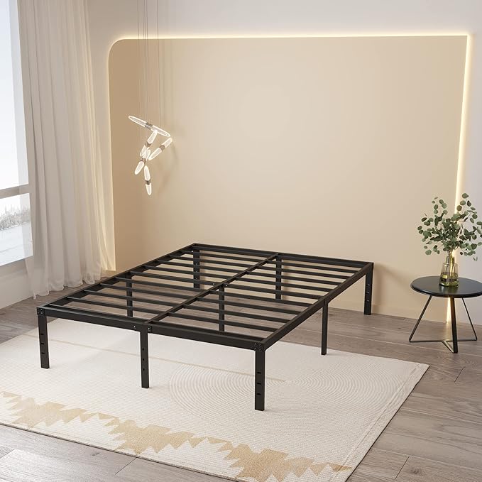 Maenizi Full Size Bed Frame No Box Spring Needed, 16 Inch Heavy Duty Metal Platform Bed Frame Full Support Up to 3000 lbs, Easy Assembly, Noise Free, Black