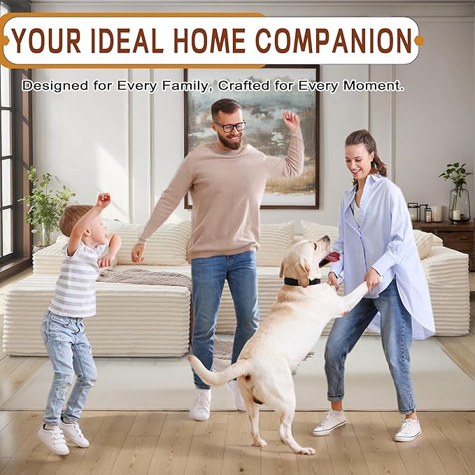 110" L-Shaped Modular Sectional Sofa with Chaise, Boneless Comfy Corduroy Fluffy Couch with Deep Seat and Side Pockets, Flexible Module Combination for Living Room, No Assembly, Side Pockets