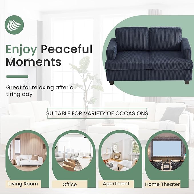 YOUDENOVA 2 Piece Set Comfy Sofa Couch, Loveseat Sofa * 2 with Deep Seats, Modern Sleeper Couch for Living Room, Blue Corduroy