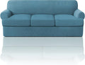 PrinceDeco T Cushion Sofa Slipcover 4 Pieces Sofa Covers for Couch, Soft Couch Cover Slip Covers with 3 Individual T Cushion Shape Seat Covers Width Up to 88 Inch, Washable, Storm Blue
