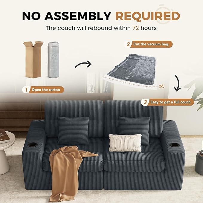 80" Boneless Loveseat Sofa in a Box,No Assembly Required Comfy Deep Seat Cloud Couch,Modern Small Couches for Living Room, Bedroom,Apartment,Dark Grey 1 PCS