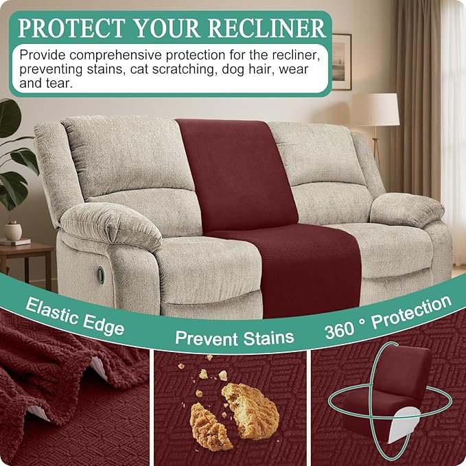 Waterproof Reclining Sectional Couch Covers Washable L Shaped Couch Cover for Sectionals Recliner Sofa Covers Stretch Corner Recliner Slipcovers for Dogs (Additional Seat Cover, Wine Red)