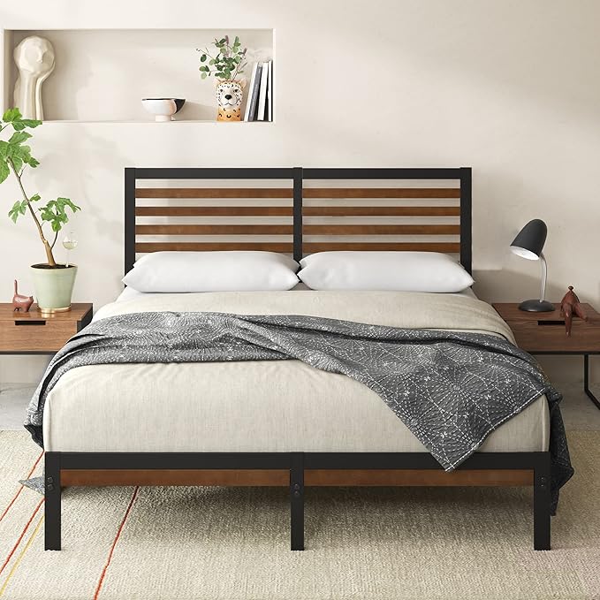 Zinus Kai Bamboo and Metal Platform Bed Frame with Headboard, No Box Spring Needed, Easy Assembly,King, Brown