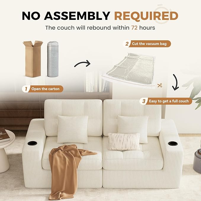 80" Boneless Loveseat Sofa in a Box,No Assembly Required Comfy Deep Seat Cloud Couch,Modern Small Couches for Living Room, Bedroom,Apartment,Beige 1 PCS
