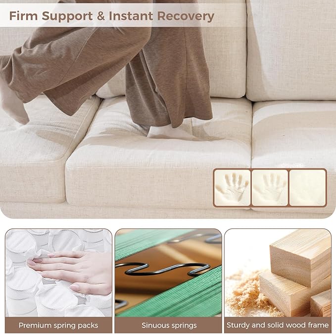 ELUCHANG 85" Modern Couches for Living Room, Natural Linen 3 Seat Sofa, Comfy Deep Seat Sofa, Spring Cushions, Removable Cover, Solid Wood Frame, Easy Assembly Loveseat for Small Space, Beige, 2PCS | Breathable material, Easy to Assemble, Removable Cov...
