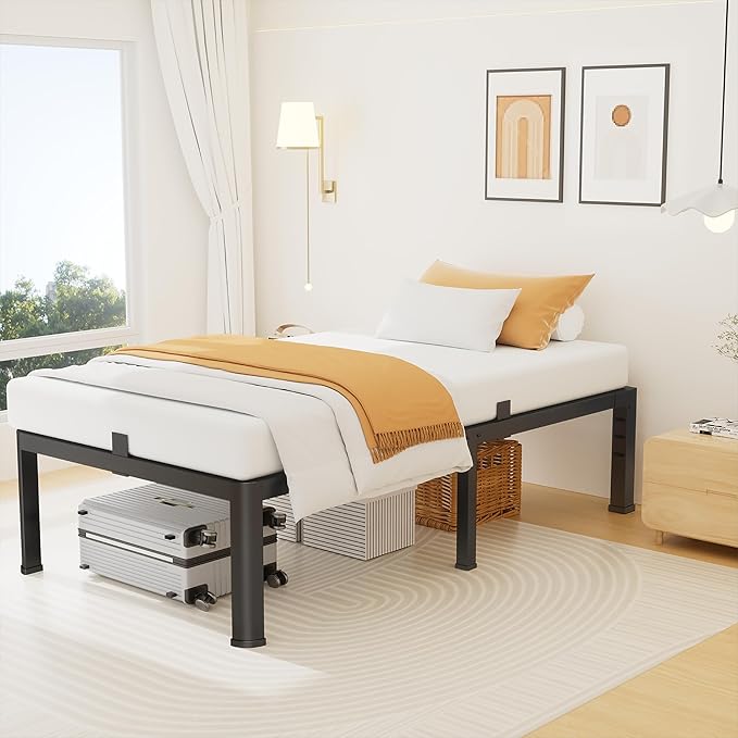 Superay 18 Inch Twin XL Size Metal Platform Bed Frame with Round Corners, Storage Space Under High Bed Frame-Heavy Duty Steel Slats Support, Noise Free - Easy Assembly - No Box Spring Needed