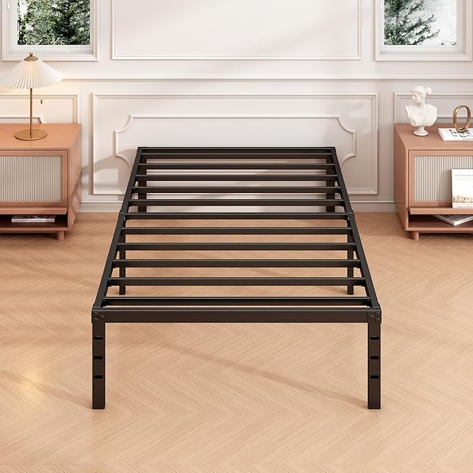 Hafenpo 12 Inch Twin Bed Frame - Sturdy Metal Platform Twin Size, No Box Spring Needed, Heavy Duty, Easy Assembly, Strong Bearing Capacity, Under Bed Storage, Black