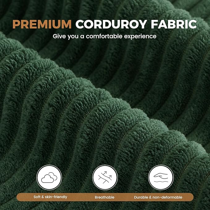 144" U Shaped Cloud Boneless Couch,Modern Modular Sectional Sofa with Layered Cushion,No Assembly Convertible Corduroy Couches for Living Room,Green 1 PCS