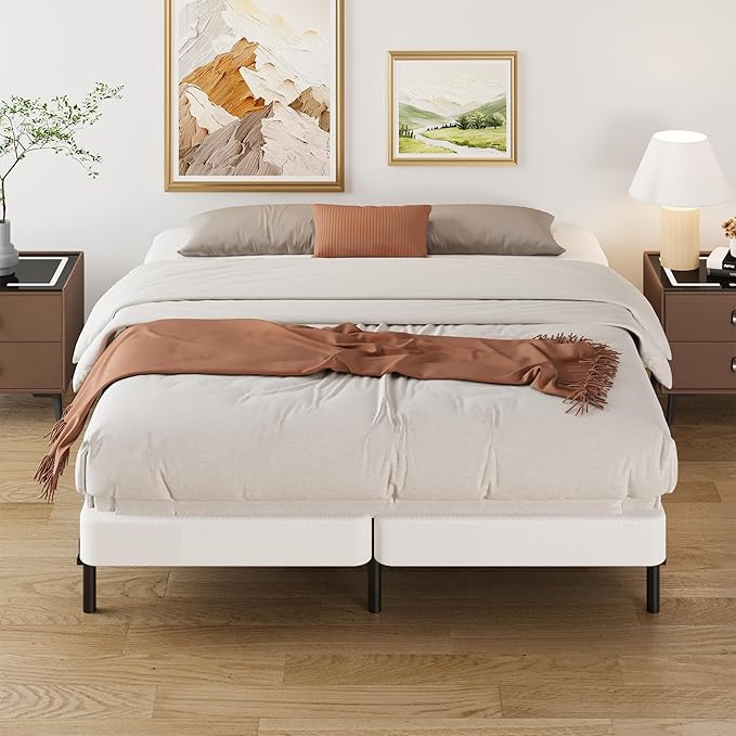 Lutown-Teen 4 Inch Split King Box Spring, Heavy Duty Metal Low Profile Box Spring King with Fabric Cover, Easy Assembly, Noise Free