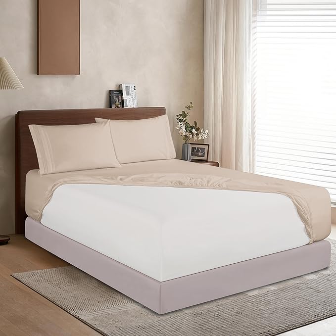 Elegant Comfort 1500 Premium Hotel Quality 18-24 Inches Deep - Extra Deep Pocket Single Fitted Sheet for High Mattress, Luxury and Softest, Smart Pocket - Wrinkle Free, Twin/Twin XL, Cream