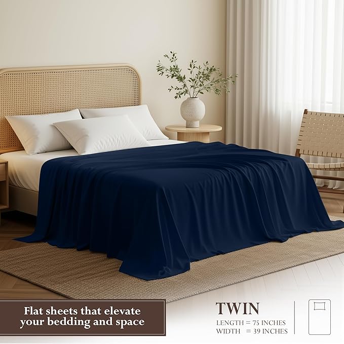Utopia Bedding Flat Sheet - 1 Pack (Twin, Navy)- Soft Brushed Microfiber Fabric - Shrinkage & Fade Resistant Top Sheet - Easy Care Bed Sheet