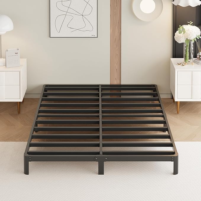 Yicensen 8 Inch Queen Bed Frame Rounded Corner No Box Spring Needed, Heavy Duty Metal Queen Size Platform Bed Frame, Easy Assembly, Noise Free, Black