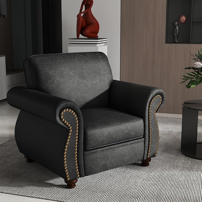 Mid-Century Modern Single Sofa with Rivet Design (Grey, Single)