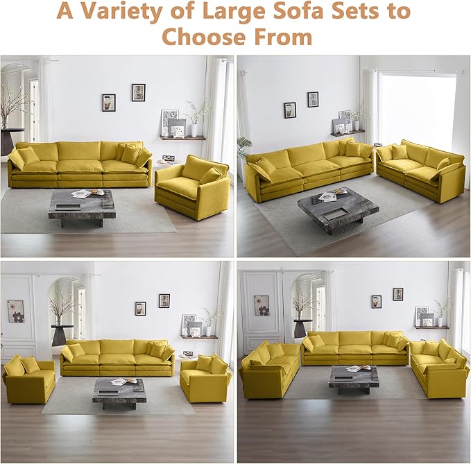 mikibama Modular Sectional Sofa, 111.5 Inch L Shaped Couch Set for Living Room, 3-Seater Comfy Cloud Couches with Movable Ottoman, DIY Combination, Chenille, Yellow