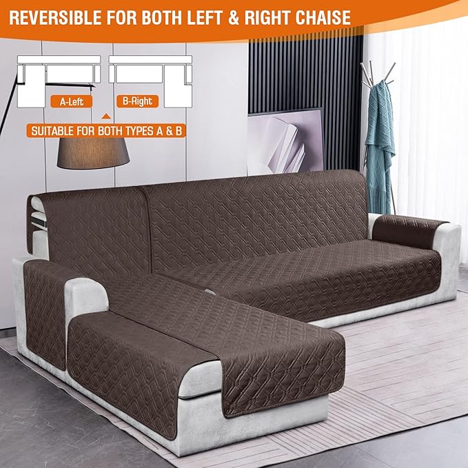 VANSOFY Sectional Couch Covers 100% Waterproof L Shaped Sofa Slipcover 3pcs Reversible Chaise Lounge Cover for Sectional Sofa Furniture Protector Cover for Pets Cat Dog(Large, Chocolate)