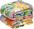 LUTBM Boho Throw Blanket for Couch Sofa Chair Cotton Spring Blankets for Bedroom Living Room All Season Soft Lightweight Reversible Floral Embroidery Breathable Decorative Throws 50"x60"