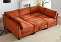 Luxe Oversized Modular Sectional Sofa Set，Modern Chenille Comfy Sectional Cloud Couch for Living Room (5-Seater + 1*Ottoman+ Tea Tray, Orange)
