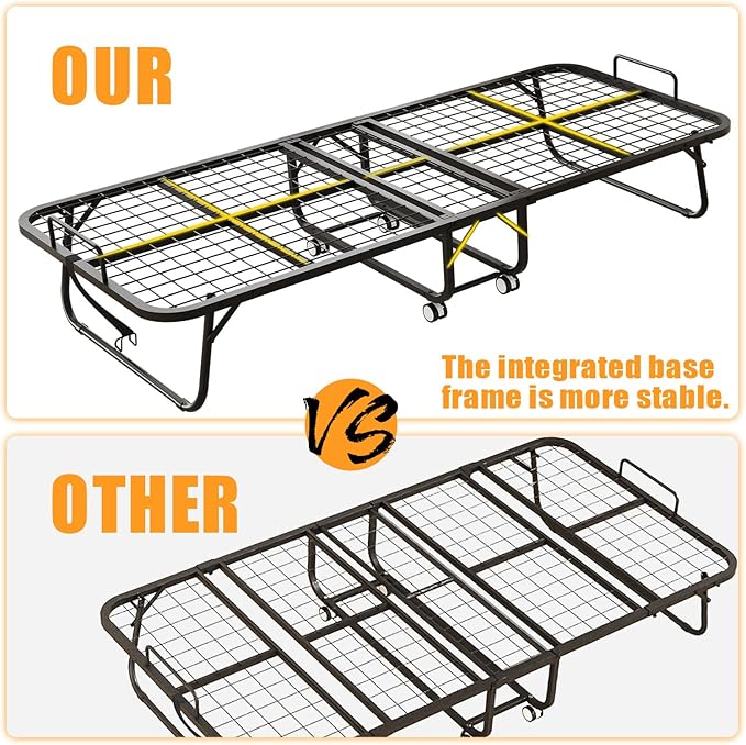 Folding Bed with Mattress, 75" x 31" Rollaway Bed with Memory Foam Mattress for Adults, Portable Foldable Guest Bed with Metal Frame, Luxury Single Bed for Home& Office Space Saving
