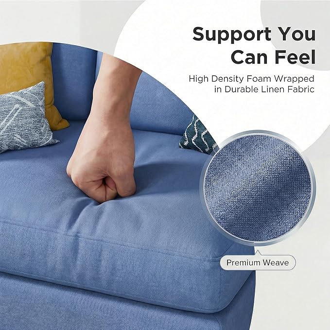 YESHOMY L-Shaped Sofa Couch, Small Couch with Reversible Chaise and Ottoman, Convertible Sectional Comfy 3 Seat Sofas with Side Pockets for Apartment and Living Room (Blue)