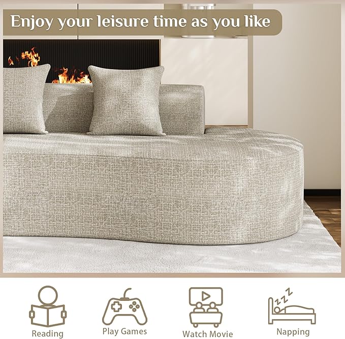 147" Oversized Sectional Sofa for Living Room, Large Modern Chenille Curved Cloud Couch, Luxury Plush 6-Seater Extra Deep Seat Boucle Boneless Couch, No Assembly Required, Light Brown