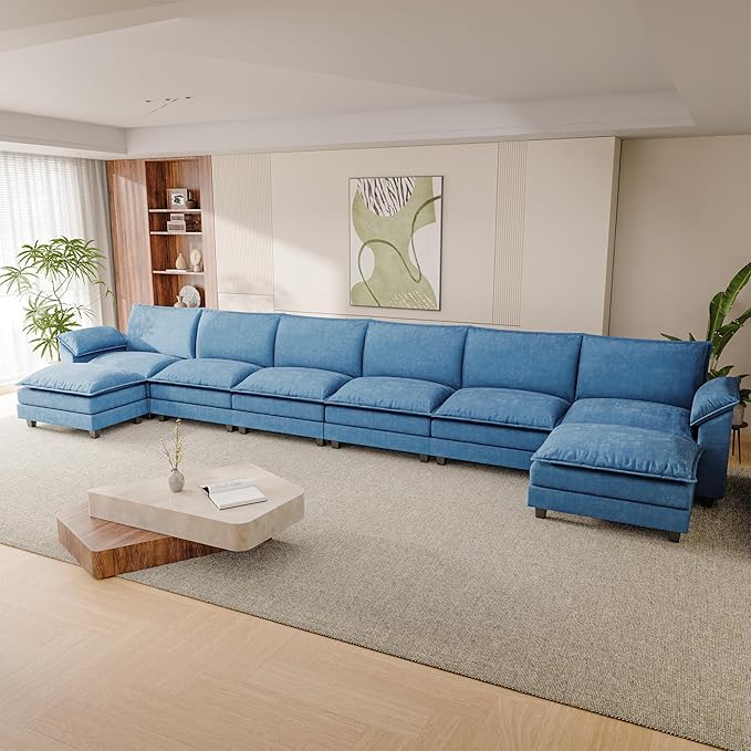 232.28'' Oversized U Shaped Couch, Modular Sectional Sofa with 2 Movable Ottoman, Chenille Cloud Couches with Double Layer Cushion, Thick Cushions Couches for Living Room (Dark Blue, Oversized Sofa)