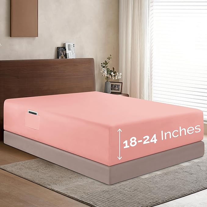 Elegant Comfort 1500 Premium Hotel Quality 18-24 Inches Deep - Extra Deep Pocket Single Fitted Sheet for High Mattress, Luxury and Softest, Smart Pocket - Wrinkle Free, Twin/Twin XL, Dusty Rose