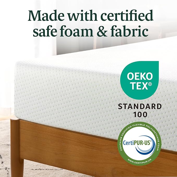 Zinus 8 Inch Queen Green Tea Memory Foam Mattress [New Version], Fiberglass Free, Medium Firm Feel, Zoned Pressure Relief, Certified Safe Foams & Fabric, Mattress in A Box