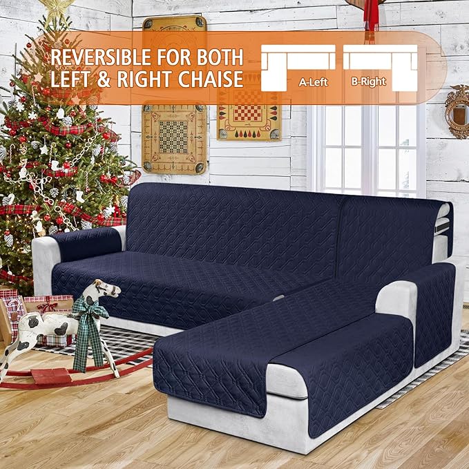 VANSOFY Sectional Couch Covers 100% Waterproof L Shaped Sofa Slipcover 3pcs Reversible Chaise Lounge Cover for Sectional Sofa Furniture Protector Cover for Pets Dog Cat(Small, Dark Blue)