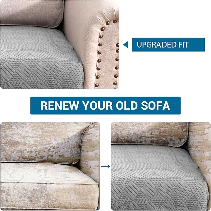 Deep Dream Stretch Couch Cushion Covers Soft Sofa Cushion Cover Replacement Sofa Seat Cushion Slipcovers Furniture Protector with Elastic Bottom(1 Piece Sofa Cushion Cover, Light Grey)