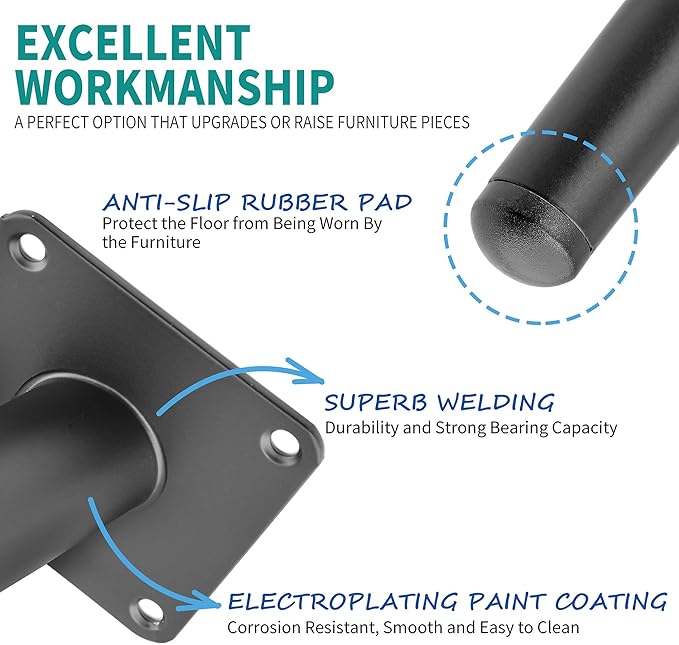 4pcs 10 Inch Furniture Legs, Straight Conical Metal Legs Matte Black Mid-Century Style Furniture Feet for Sofa Cabinet Table Chair Cupboard Couch Ottoman Home DIY Projects