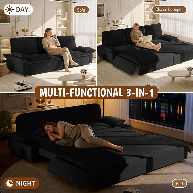 KEIKI 94.5" King Pull-Out Sofa Bed, 3-in-1 Convertible Couch with Reclining Comfort, Soft Corduroy Cloud Seating for Movie Nights, Game Rooms & Large Living Spaces