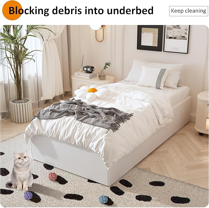 Maenizi 14 Inch XL Twin Bed Frame with White Fabric Cover, Heavy Duty Metal Twin XL Platform Bed Frame, No Box Spring Needed, Support Up to 2500 lbs, Easy Assembly, Noise Free, Black