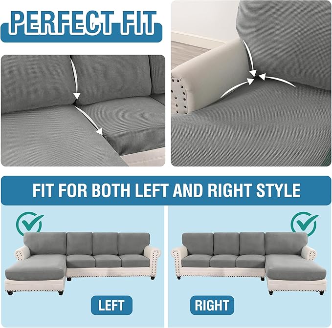 H.VERSAILTEX 2025 New Sectional Couch Covers 8 Pieces Stretch Sofa Covers for Sectional Sofa Set Separate L Shaped Couch Cover for Both Left/Right Couch (Seat and Back: 1 Chaise + 3 Sofa, Dove)