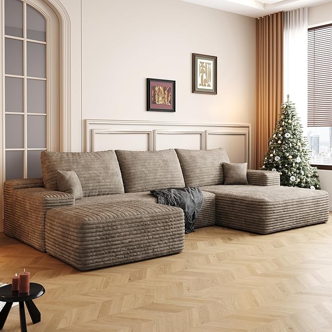 108" Sectional Couches for Living Room Cloud Couch Sofa with L-Shape Upholstered Boneless Couchs Modern Modular Sectional Couch with Chaise (Camel, 108" Right Facing Chaise+2Seaters+1Ottoman)