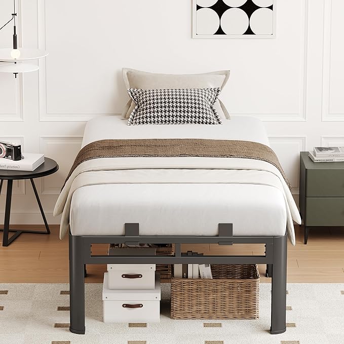 Twin Bed Frames Heavy Duty, 18 Inch Metal Double Layer Steel 4000 lbs Capacity, Platform with Large Under Bed Storage Space, No Box Spring Needed, Noise-Free, Easy Assembly