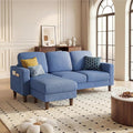 YESHOMY L-Shaped Sofa Couch, Small Couch with Reversible Chaise and Ottoman, Convertible Sectional Comfy 3 Seat Sofas with Side Pockets for Apartment and Living Room (Blue)