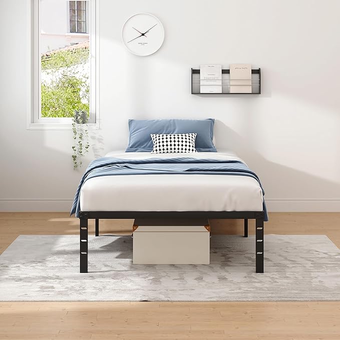 Metal Bed Frame,Twin Size Bed Frame with Storage Space,Heavy Duty Sturdy Mattress Foundation,Easy Assembly,No Box Spring Needed, Black,12 Inch,Twin