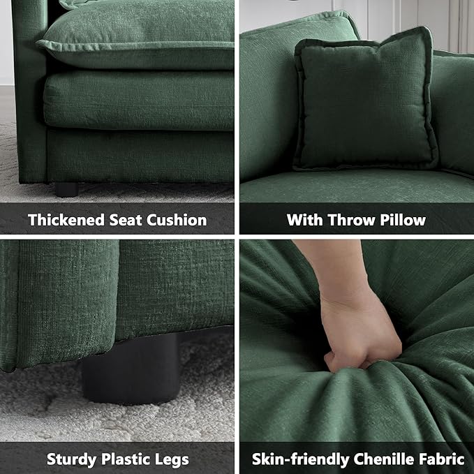 mikibama Modular Sectional Sofa, 146.5 Inch U Shaped Couch Set for Living Room, 4-Seater Comfy Cloud Couches with Two Movable Ottoman, DIY Combination, Chenille, Evergreen