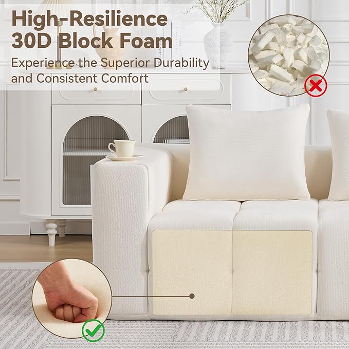 72" Loveseat Boneless Couch, Cloud Sectional Couch with Deep Seat, High-Density Memory Foam and Chaise, Love Seat Sofa, Boneless Couches for Living Room, No Assembly Required Tufted Sofa, Beige