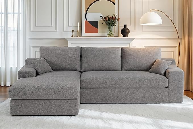 HABUTWAY 101'' Modular Sectional Sofa, Cloud Sectional Couches for Living Room, Comfy Boneless Couch with Deep Seat, Modern L-Shape Sofa with Chaise, No Assembly Required (Grey, Left Facing Chaise)