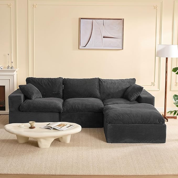 106.3” Sectional Couches for Living Room, Set of Cloud Couch, Modular Sectional Sofa, Convertible Sofas Bed, Deep Seat Sofa, L Shaped Cozy Sofa Furniture Set, Corduroy, Gray