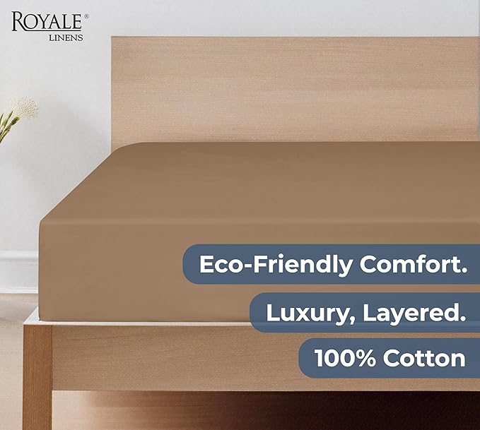 Royale Linens 100% Organic Cotton Fitted Sheet - Percale Weave - Super Soft Deep Pocket Bottom Sheets - Elastic Sheet Queen Size - Queen Fitted Sheets Only - (60"x80"+15", Chocolate)