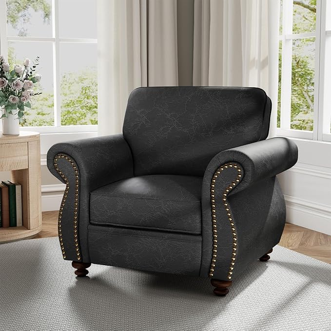 Mid-Century Modern Single Sofa with Rivet Design (Grey, Single)