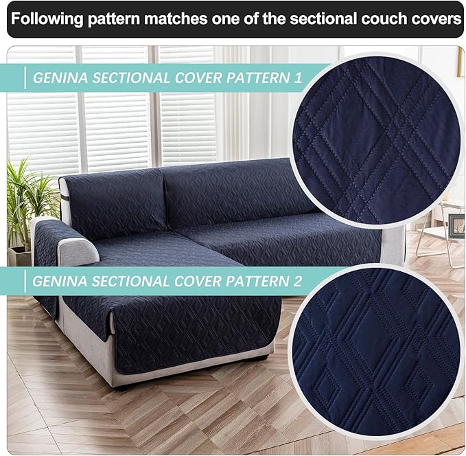 Genina Sectional Couch Covers for Dogs L Shaped Sofa Covers Chaise Lounge Cover Reversible Sofa Cover Sectional Furniture Protector for Pets, Kids (Navy Blue, Large)