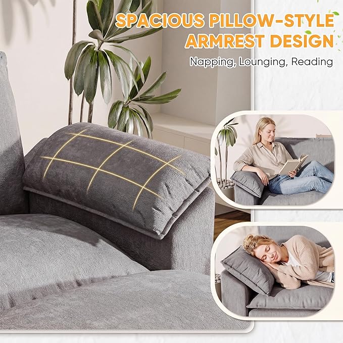 Modular Sectional Sofa with Double Layer Cushion, U Shaped Cloud Couch with 2 Movable Ottoman & Deep Seat, Oversized Chenille Sofa Couches for Living Room and Apartment (Light Grey, U Shaped Sofa)